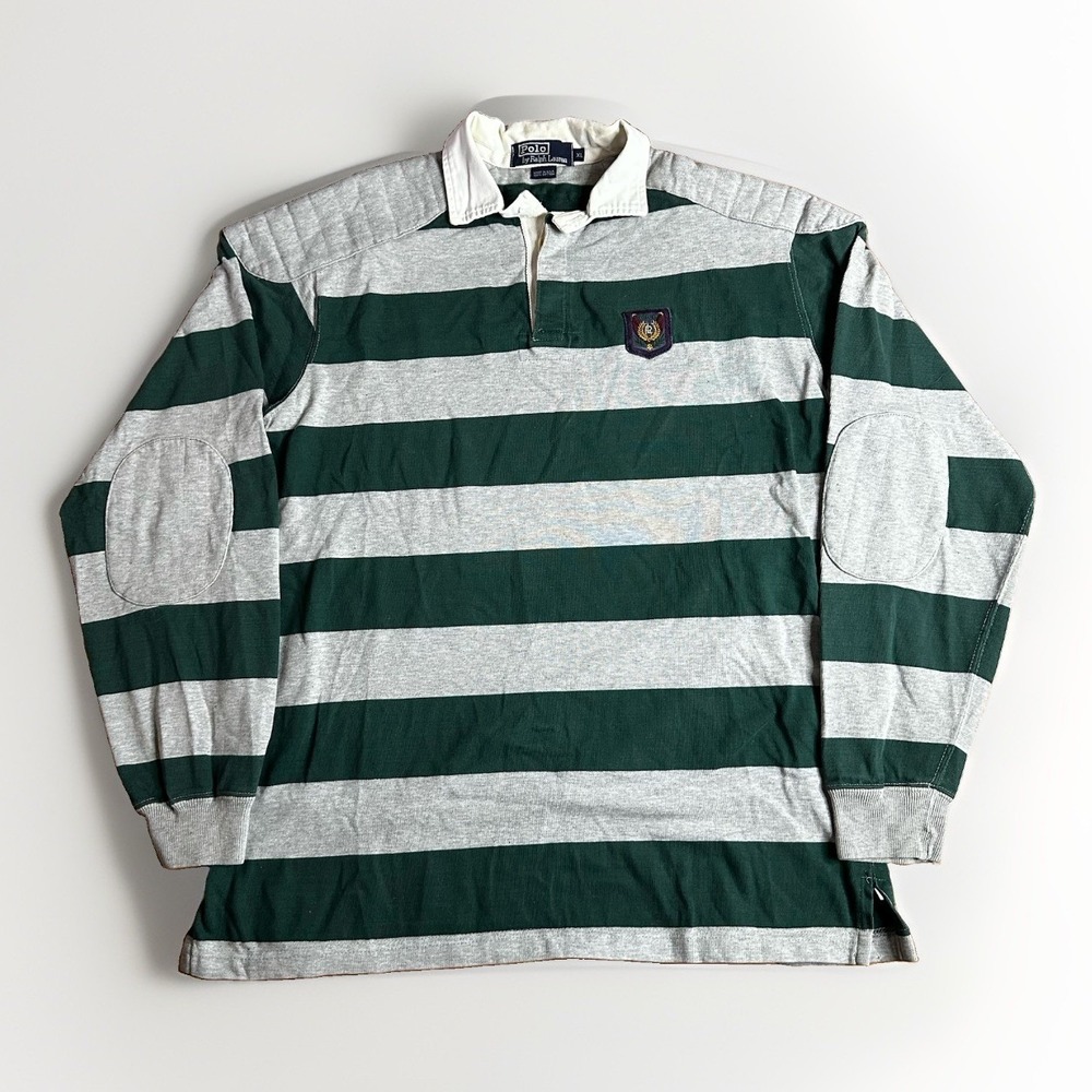 Vintage Polo Ralph Lauren Rugby Shirt Mens XL Blue Padded Striped Made in USA